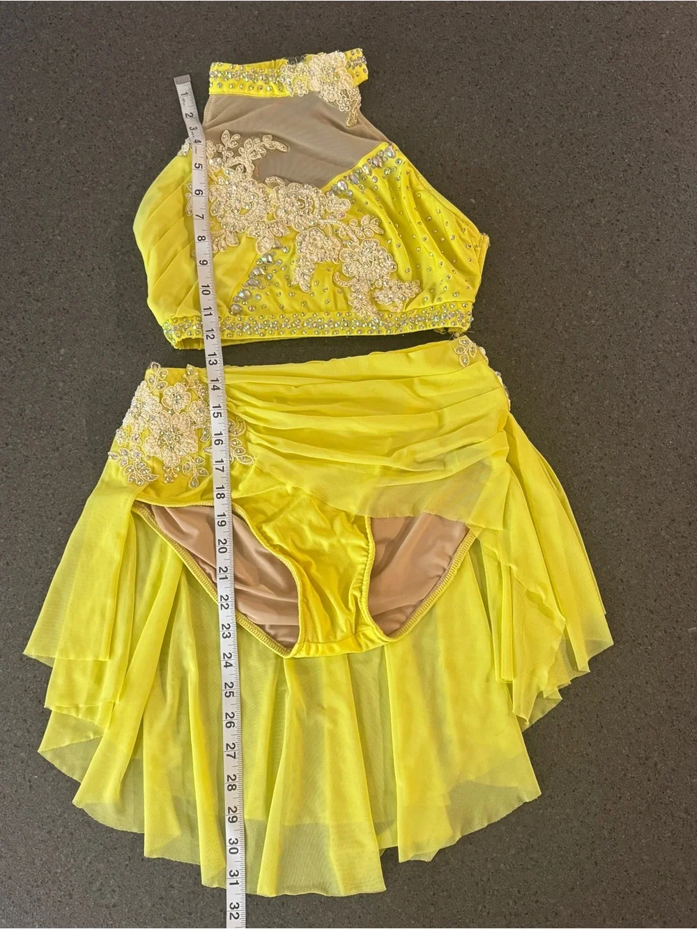 Yellow Embellished Two-Piece Dance Costume